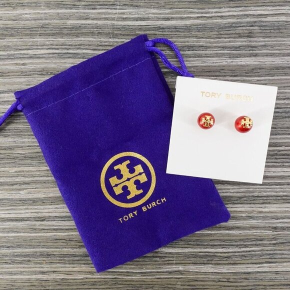 Tory Burch Kira Pearl Stud Earrings Red OS - Picture 12 of 12